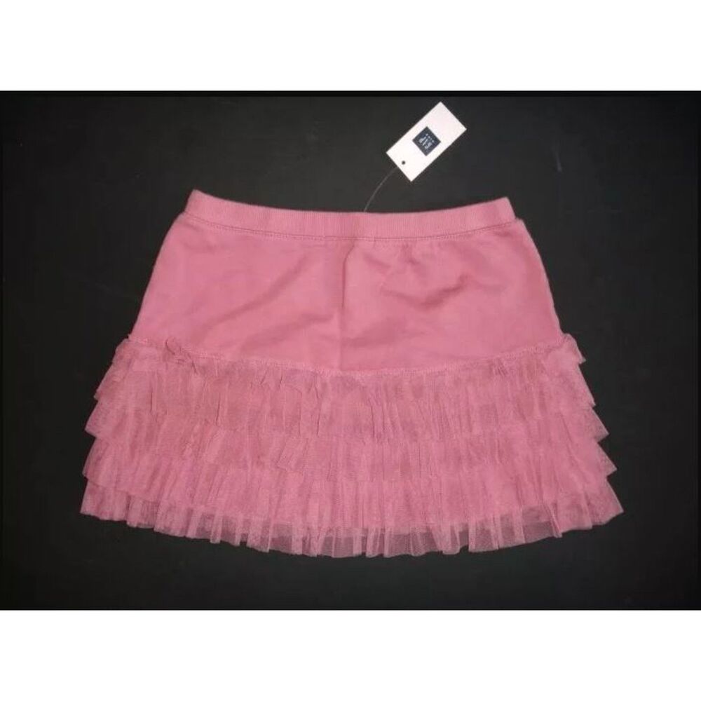 NEW Gap Kids girls skirt 6 7 Small S knit mini pink mauve tulle ruffle layered